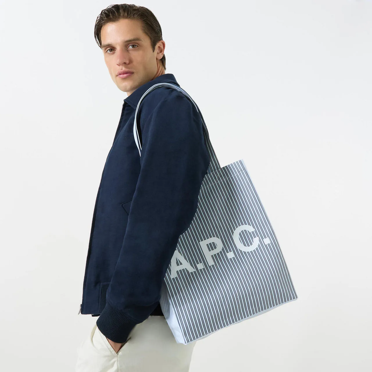 A.P.C. Lou Logo Striped Tote Bag - Blue