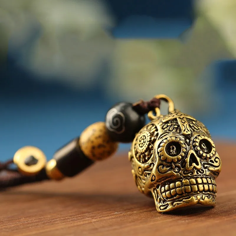 Brass Punk Calavera Skull Head Keychain