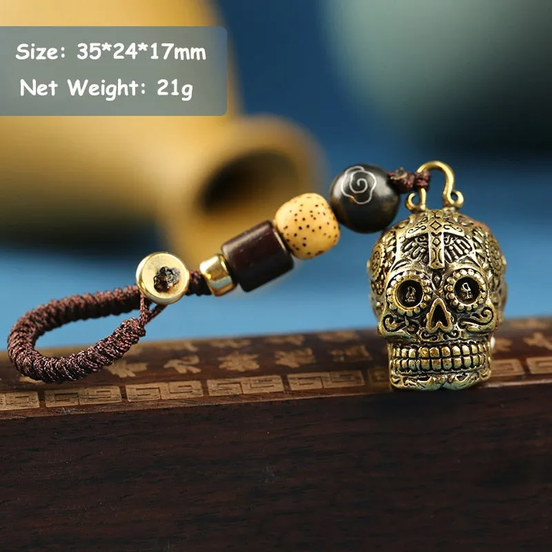 Brass Punk Calavera Skull Head Keychain