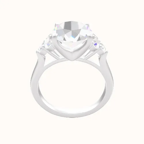 Cathedral Band with Round Sidestone Trio Engagement Ring With Four Prong Head