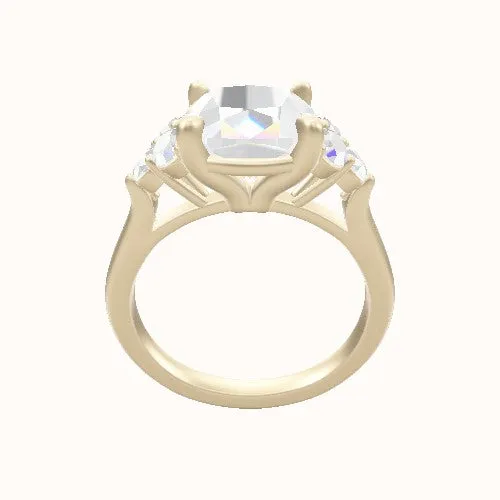 Cathedral Band with Round Sidestone Trio Engagement Ring With Standard Four Prong Head