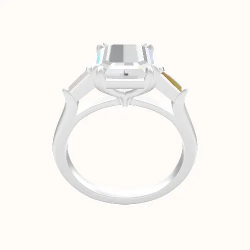 Cathedral Band with Tapered Baguette Sidestones Engagement Ring With Double Prongs Head