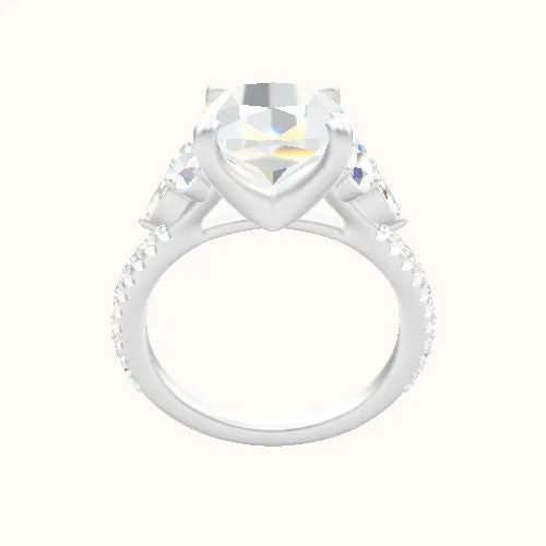 Cathedral Diamond Band with Marquise & Round Sidestone Trio Engagement Ring With Four Prong Head