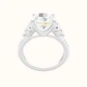 Cathedral Diamond Band with Marquise & Round Sidestone Trio Engagement Ring With Four Prong Head