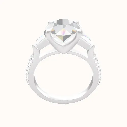 Cathedral Diamond Band with Trillion Sidestones Engagement Ring With Four Prong Head