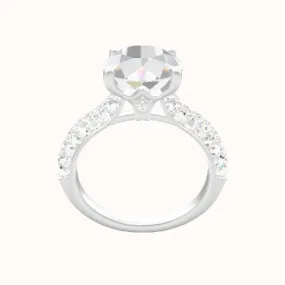 Cathedral Three Row Pave Engagement Ring With Crown Four Prong w. Surprise Diamond Head