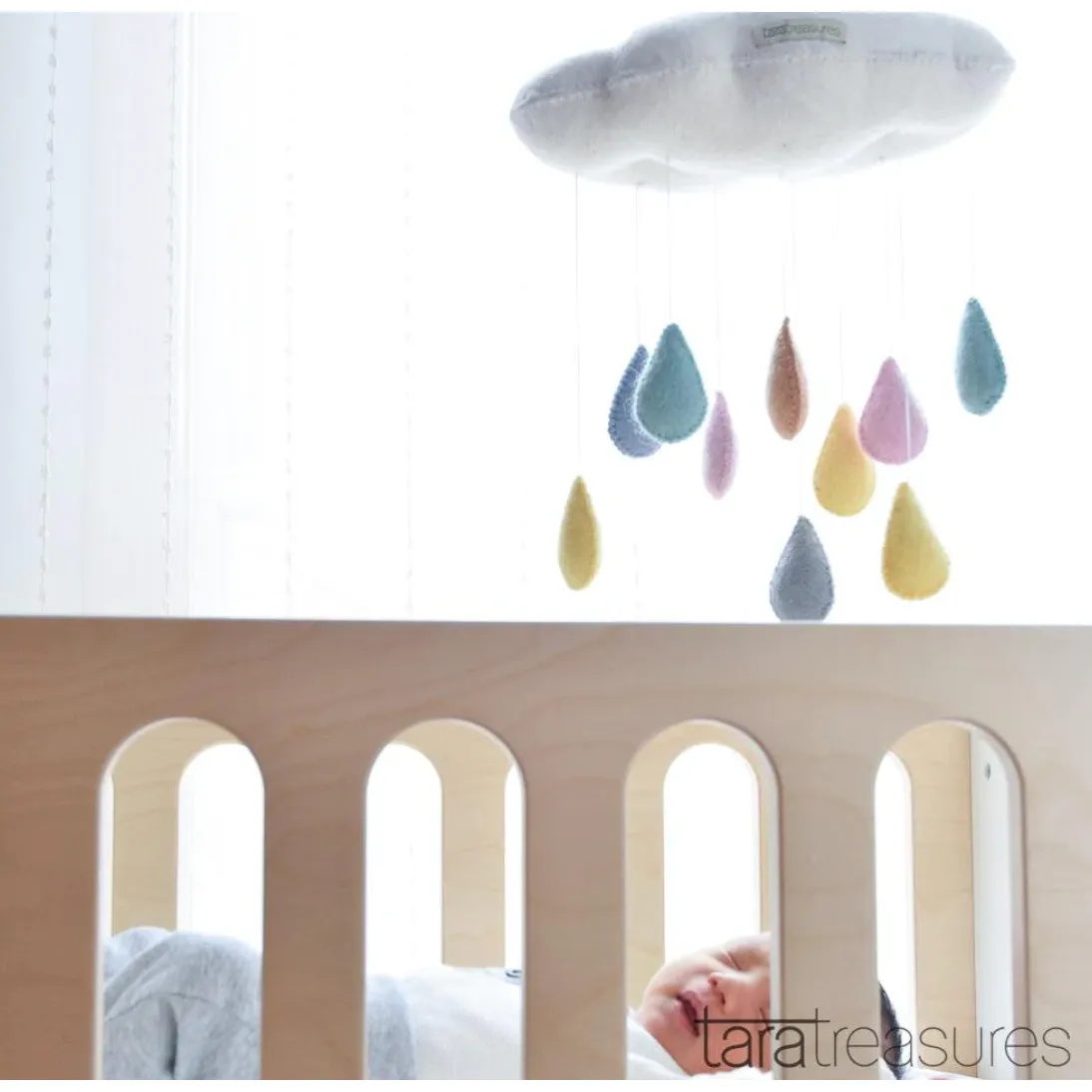 Cloud Nursery Mobile with Raindrops 3D