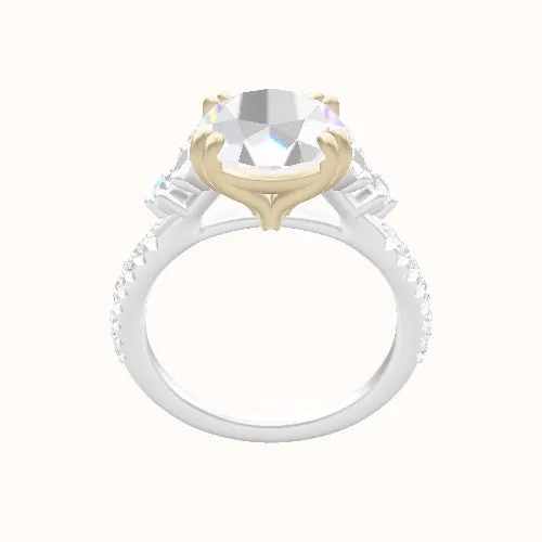 Diamond Band with Marquise & Round Diamond Sidestones Engagement Ring With Double Prongs Head