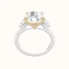 Diamond Band with Marquise & Round Diamond Sidestones Engagement Ring With Double Prongs Head