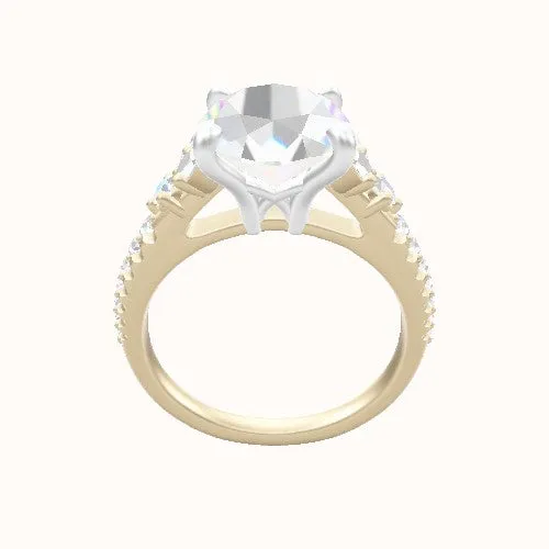 Diamond Band with Marquise & Round Diamond Sidestones Engagement Ring With X Gallery Head