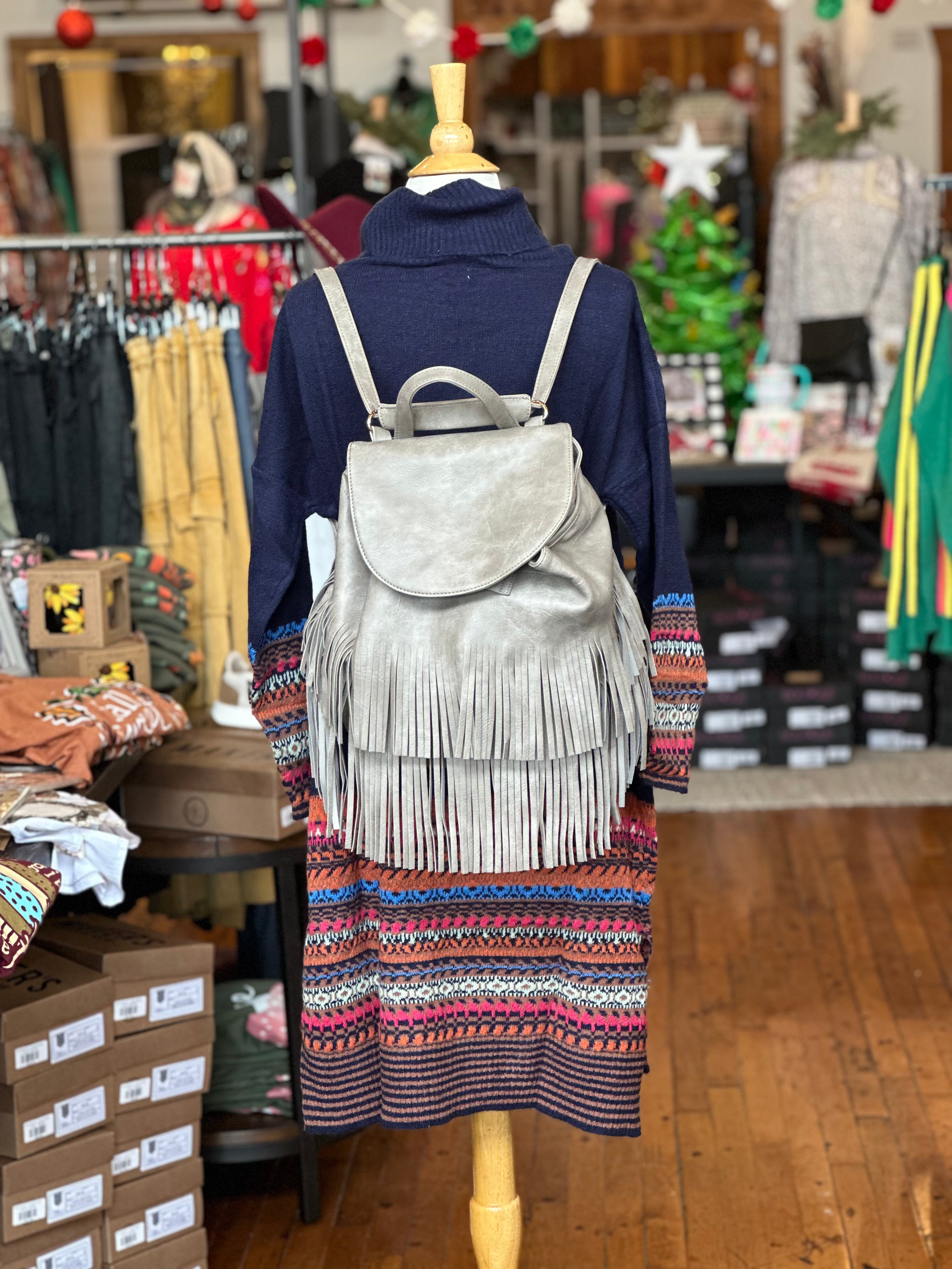 FRINGE DRAWSTRING BACKPACK