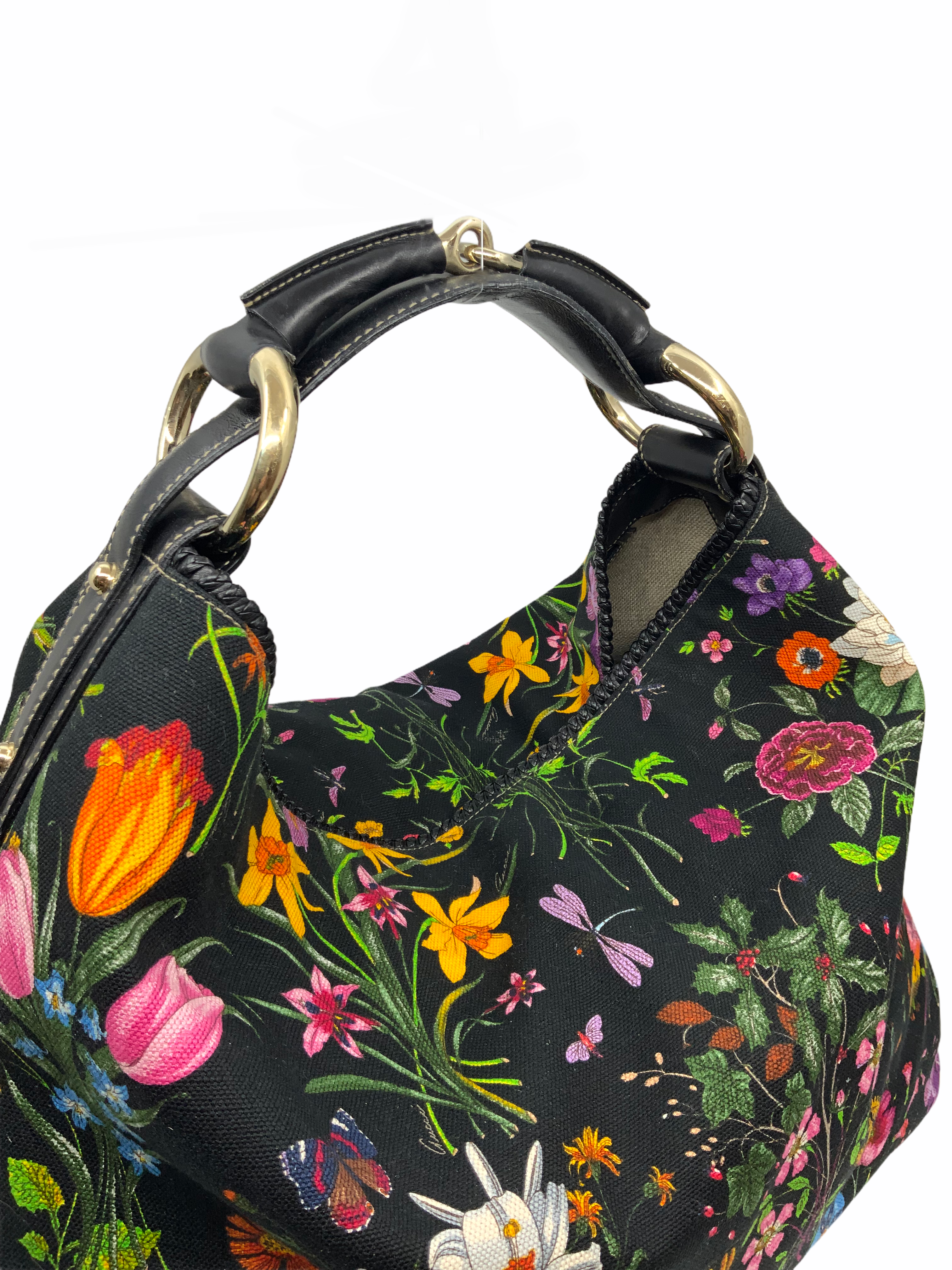 Gucci Horsebit Flora Canvas Large Hobo Bag