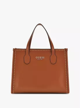 GUESS SILVANA STITCH COGNAC HANDBAG