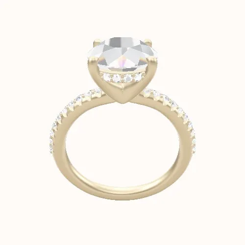 Half Pave Engagement Ring With V Prong with Hidden Halo Head