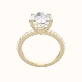 Half Pave Engagement Ring With V Prong with Hidden Halo Head