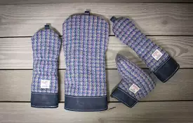 Harris Tweed and Leather Set of Head Covers in Purple and Navy