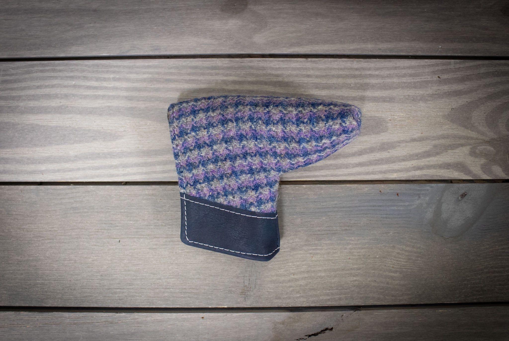 Harris Tweed and Leather Set of Head Covers in Purple and Navy