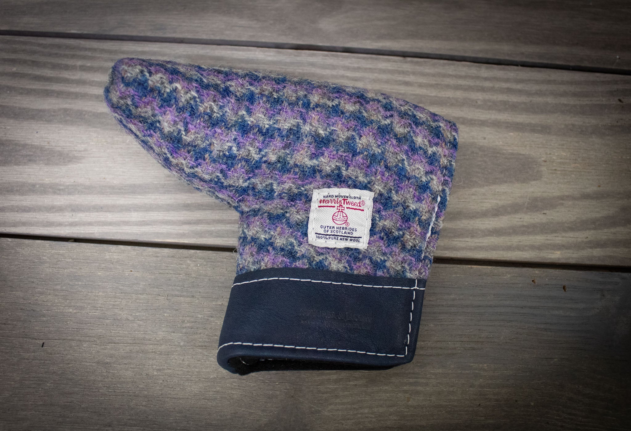 Harris Tweed and Leather Set of Head Covers in Purple and Navy