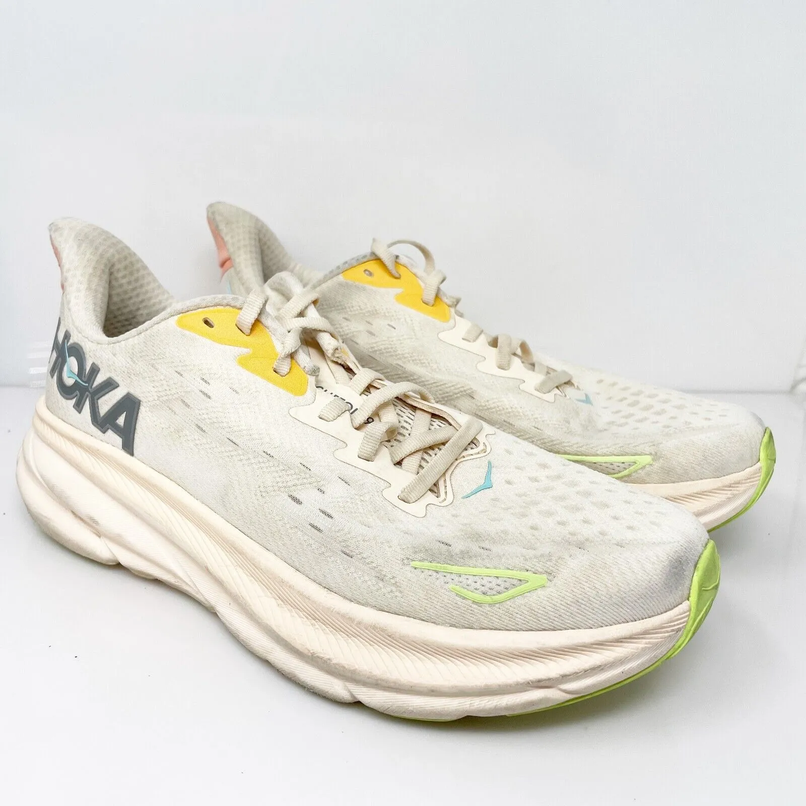 Hoka One One Womens Clifton 9 1127896 VLS Beige Running Shoes Sneakers Size 10 B