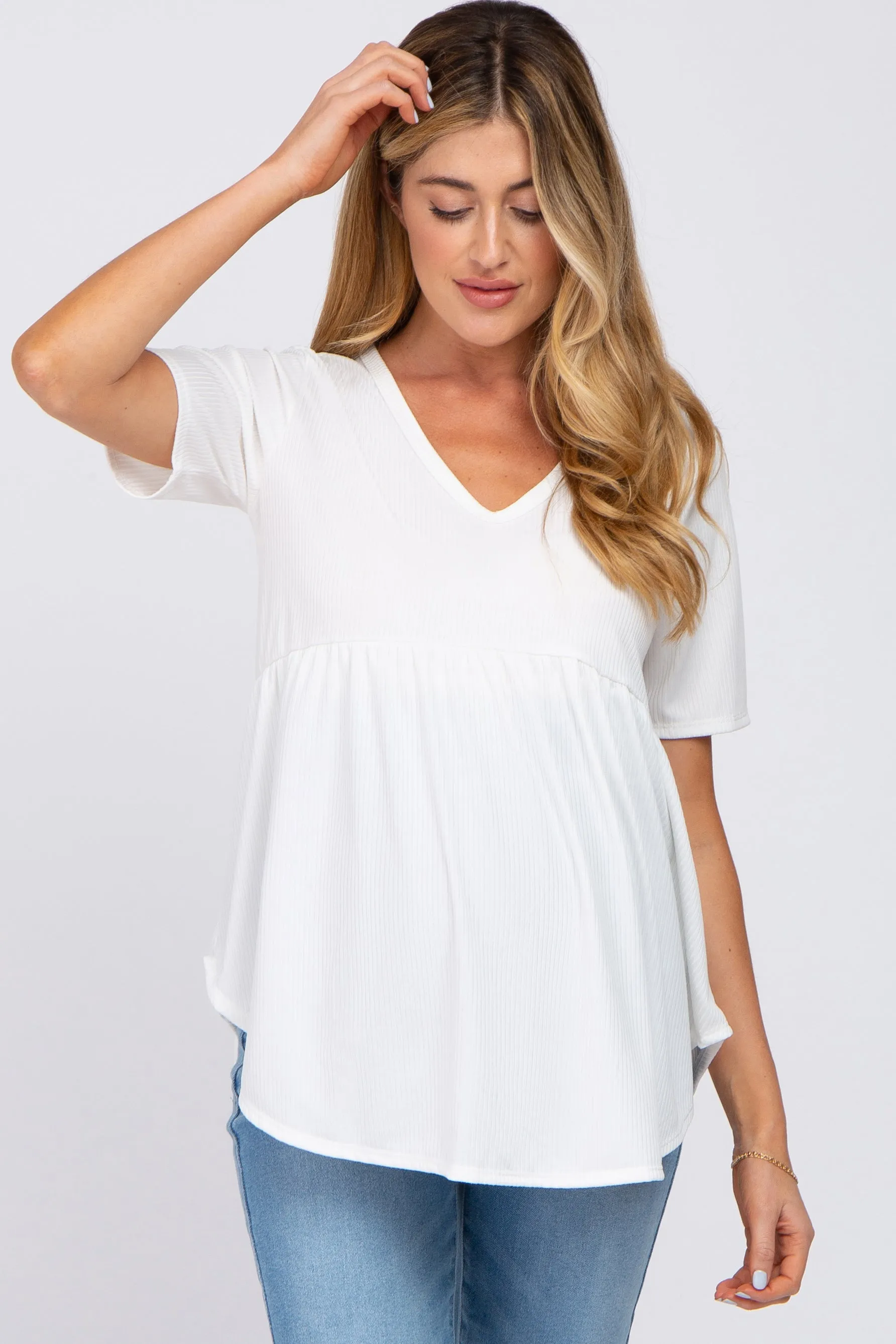 Ivory Ribbed Babydoll Maternity Top