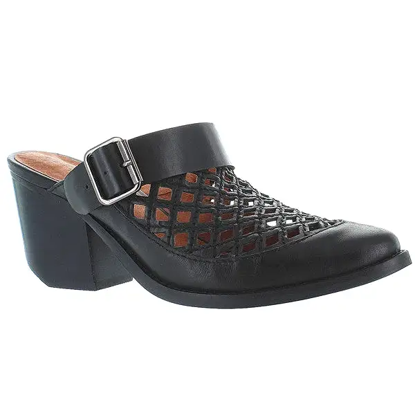 Jeffrey Campbell Route 66CT - Black Leather Laser Cut Western Bootie Slide