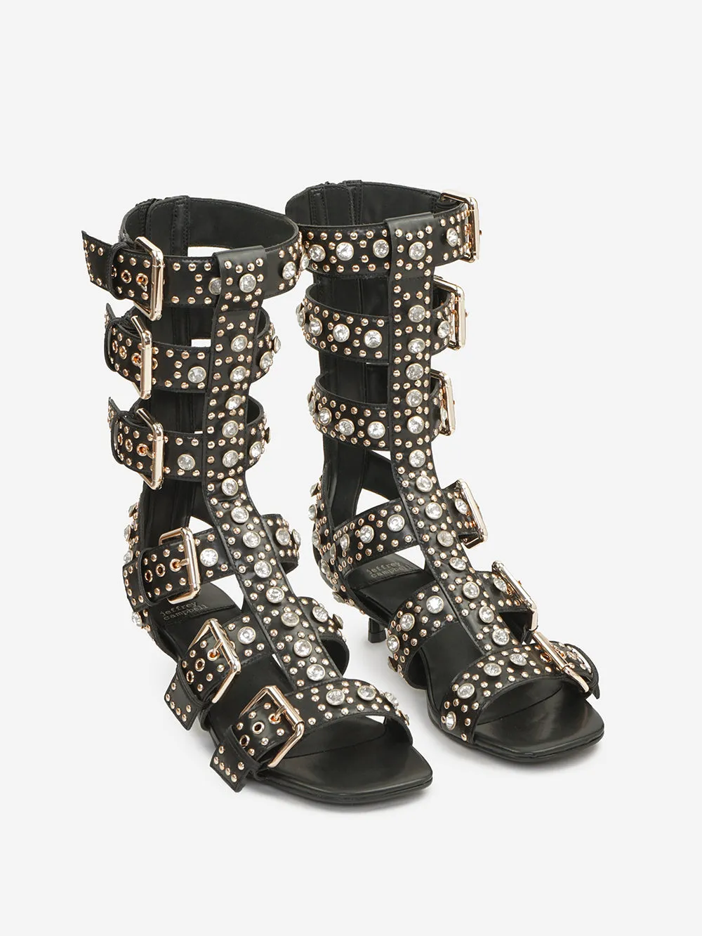 Jeffrey campbell - Sandalo gladiatore con fibbie, borchie e strass modello Plasmatic