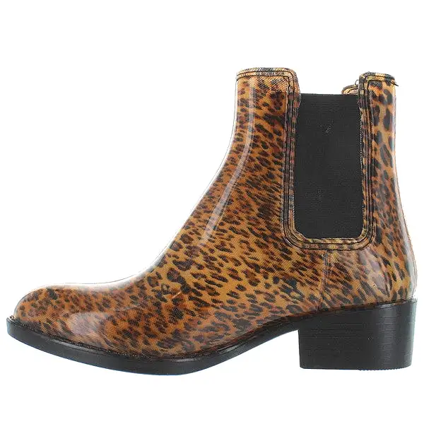 Jeffrey Campbell Stormy - High Gloss Cheetah Rubber Pull-On Rain Boot