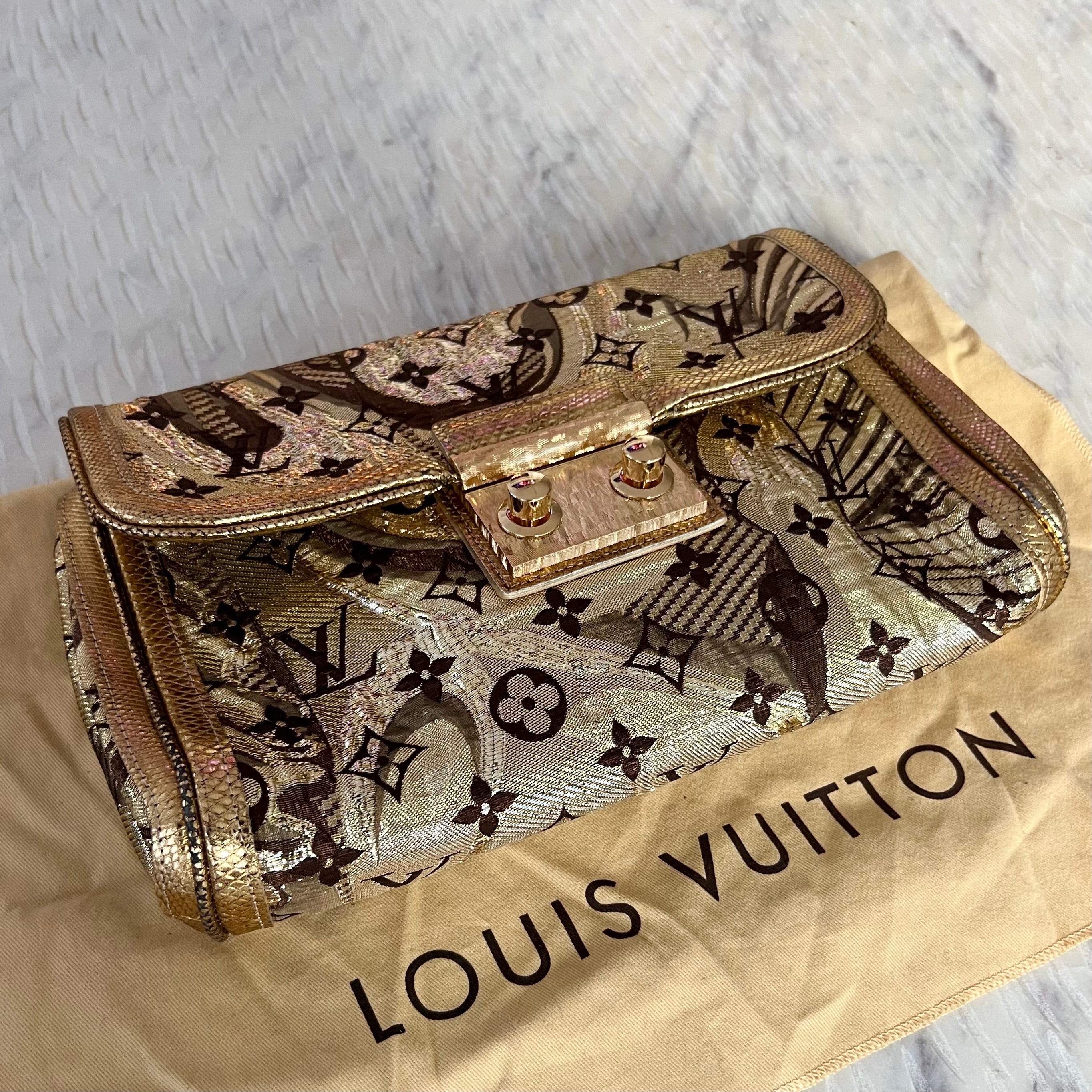 Louis Vuitton Gold Brocade Thalie Clutch