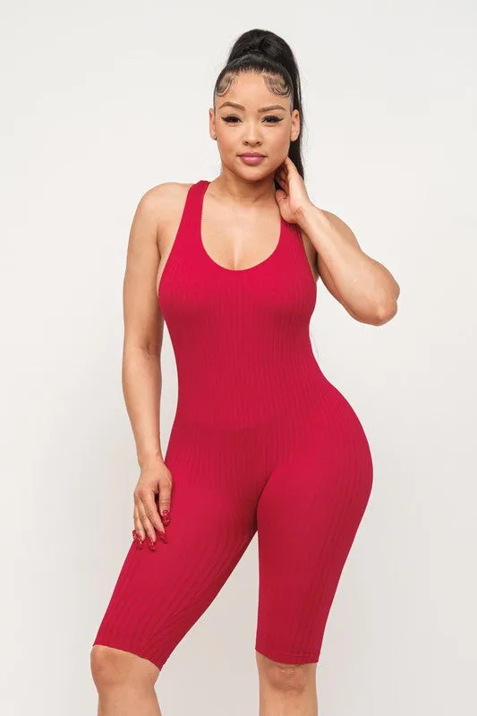 LOVESOME Seamless Ribbed Racer Back Romper