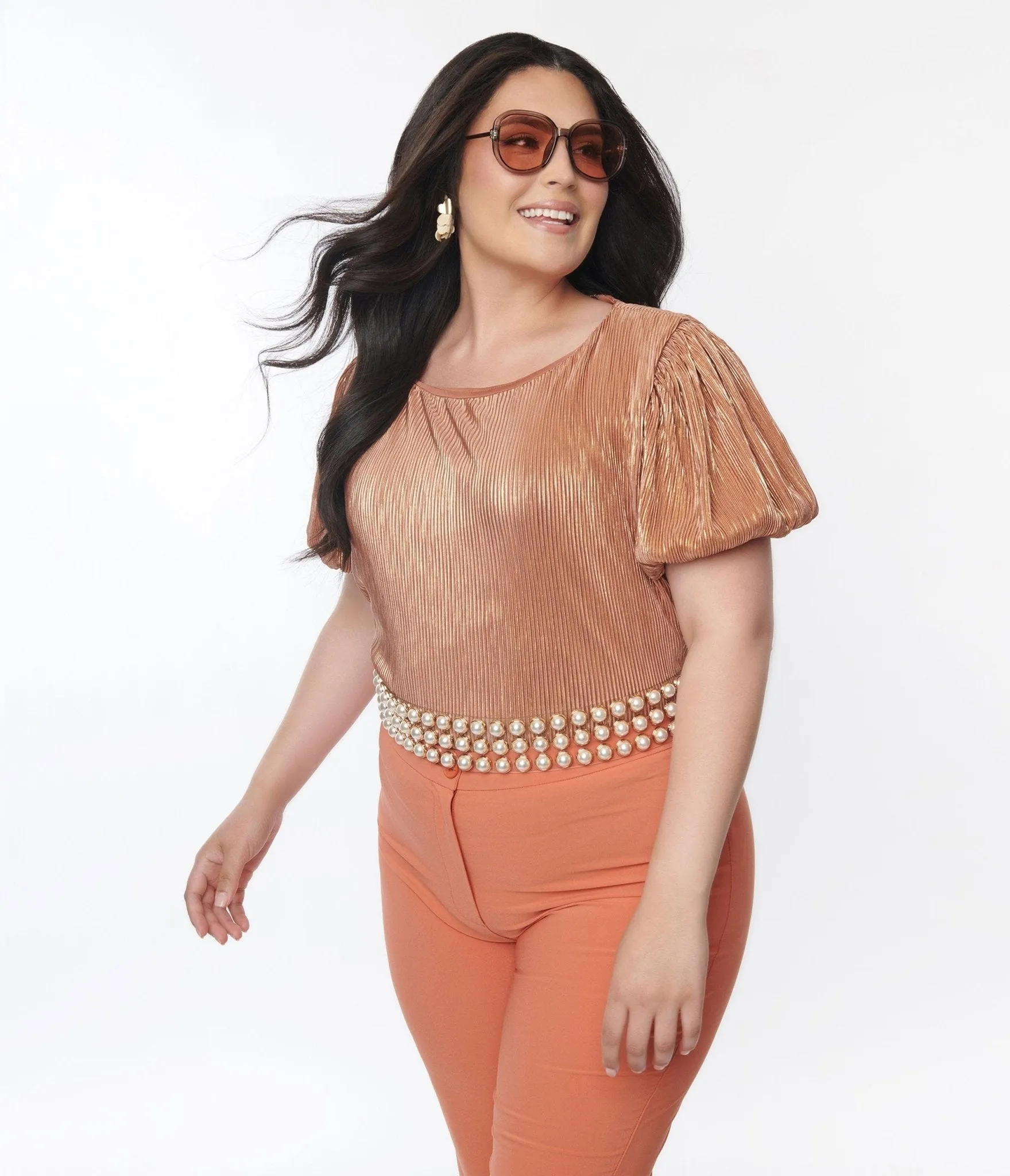 Metallic Copper Ribbed Blouse