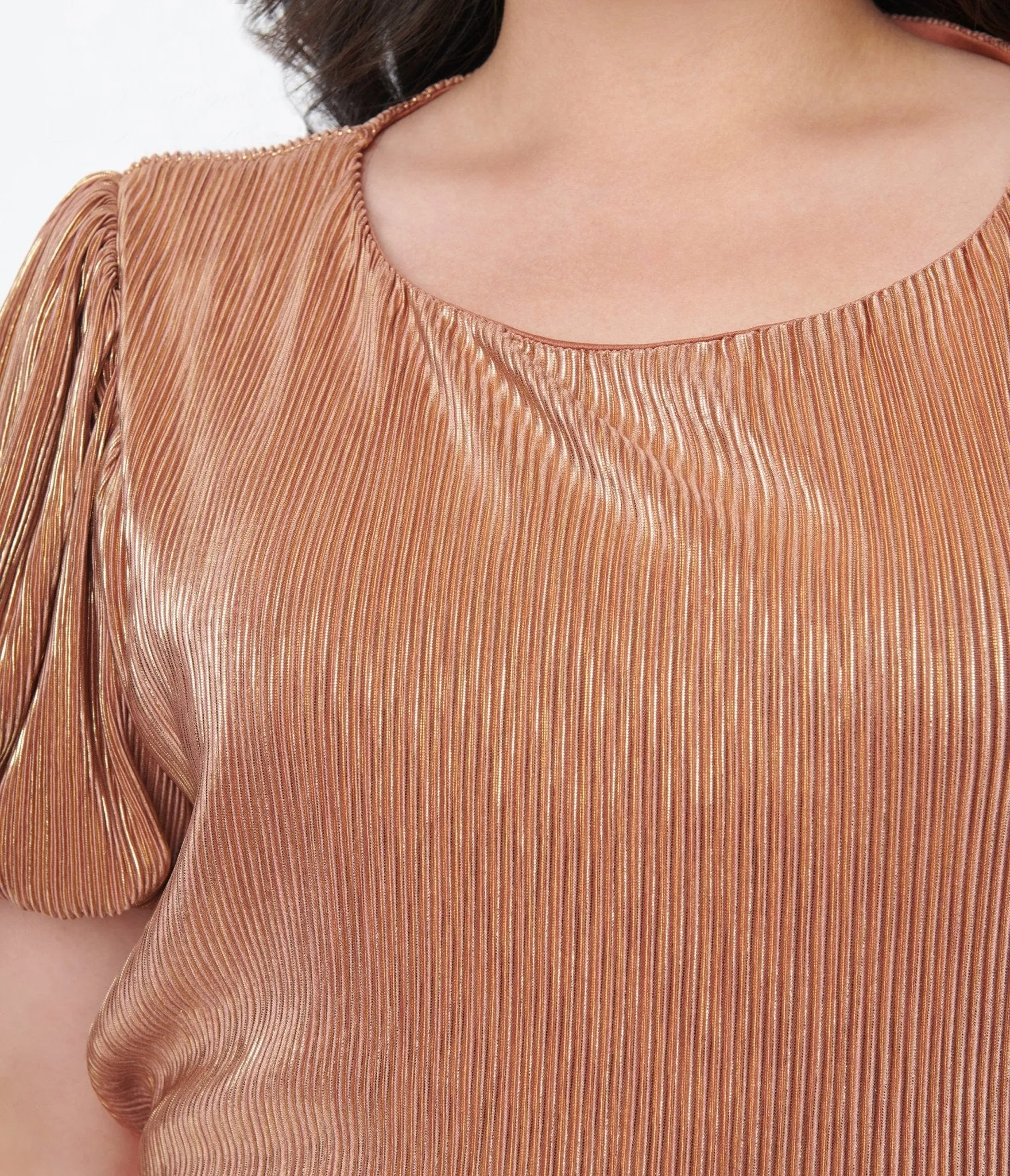 Metallic Copper Ribbed Blouse