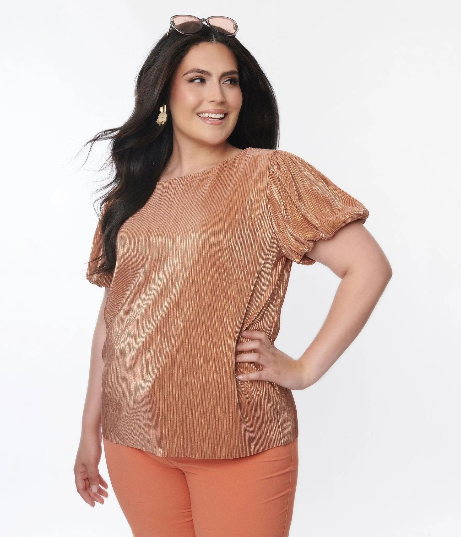 Metallic Copper Ribbed Blouse