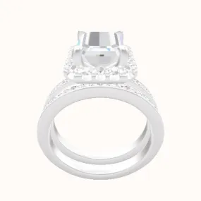 Micropave Engagement Ring With Halo Head and Matching Band