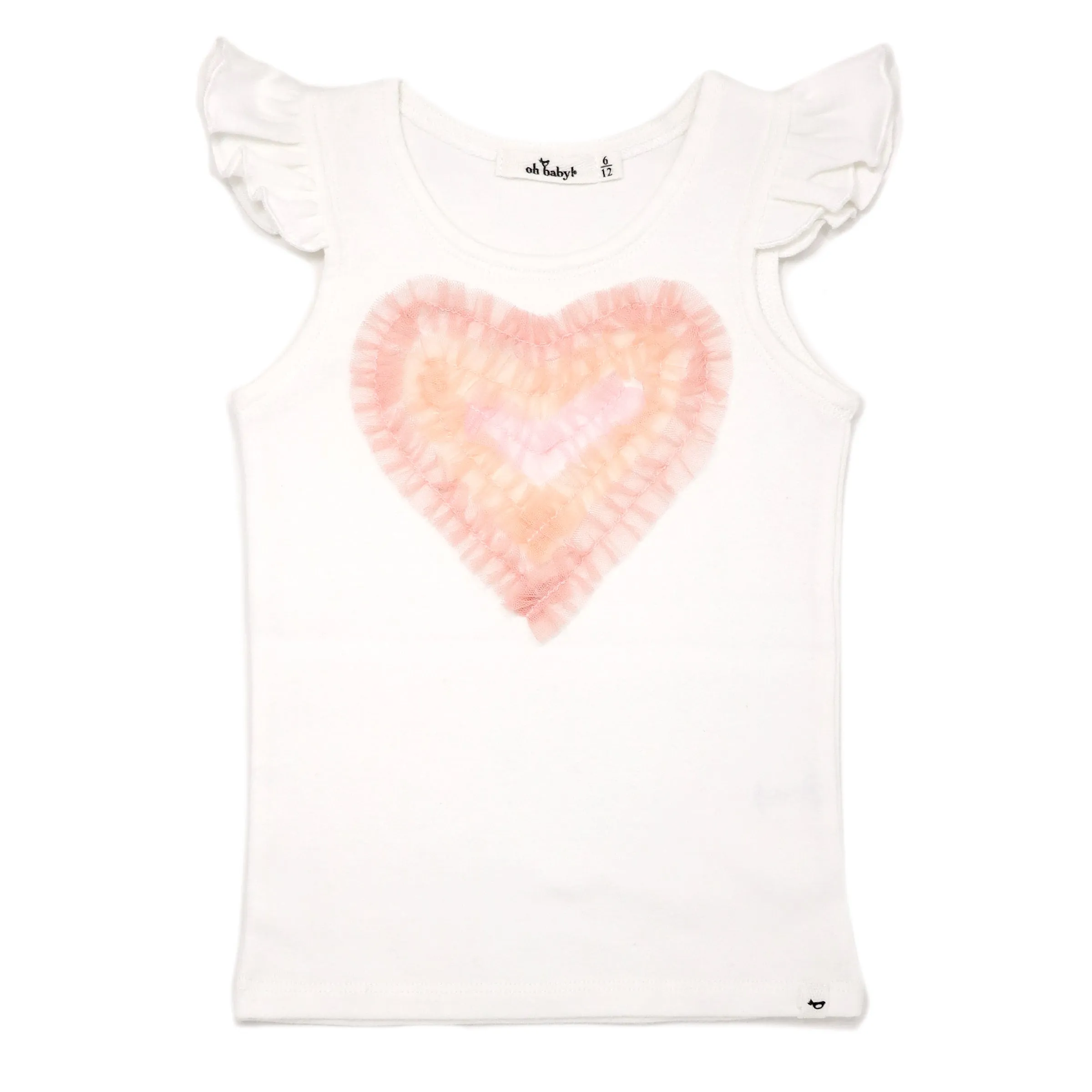 oh baby! Cotton Flutter Tank - Tulle Pastel Rainbow Heart - Cream