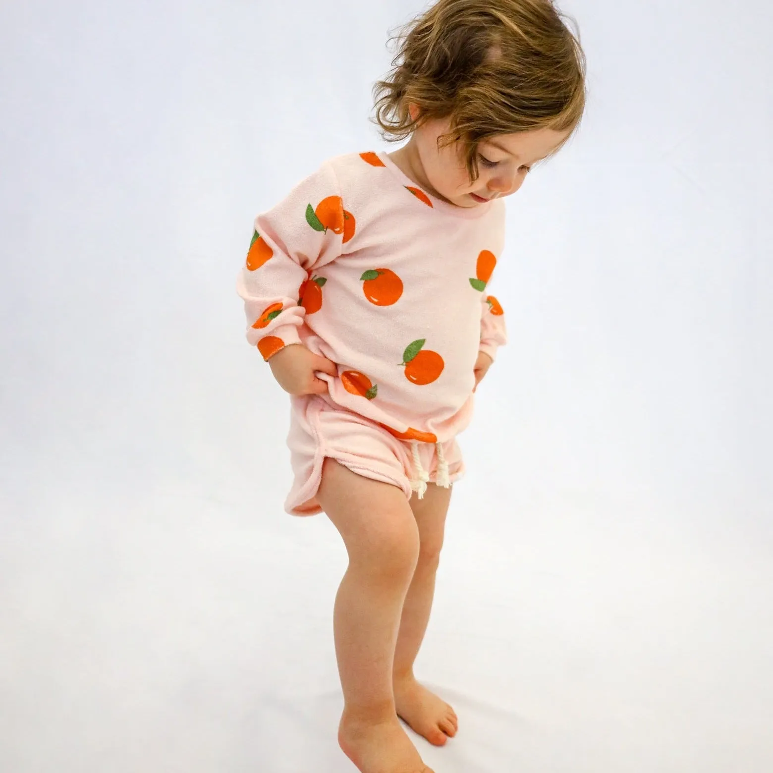 oh baby! Cotton Terry Brooklyn Boxy Sweatshirt - Oranges Print - Pale Pink