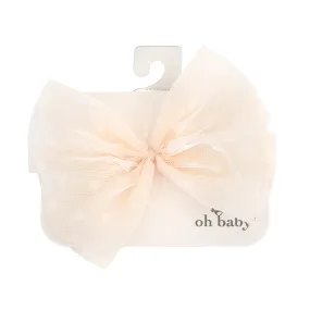 oh baby! Dotted Mesh Bow Nylon Headband - Natural