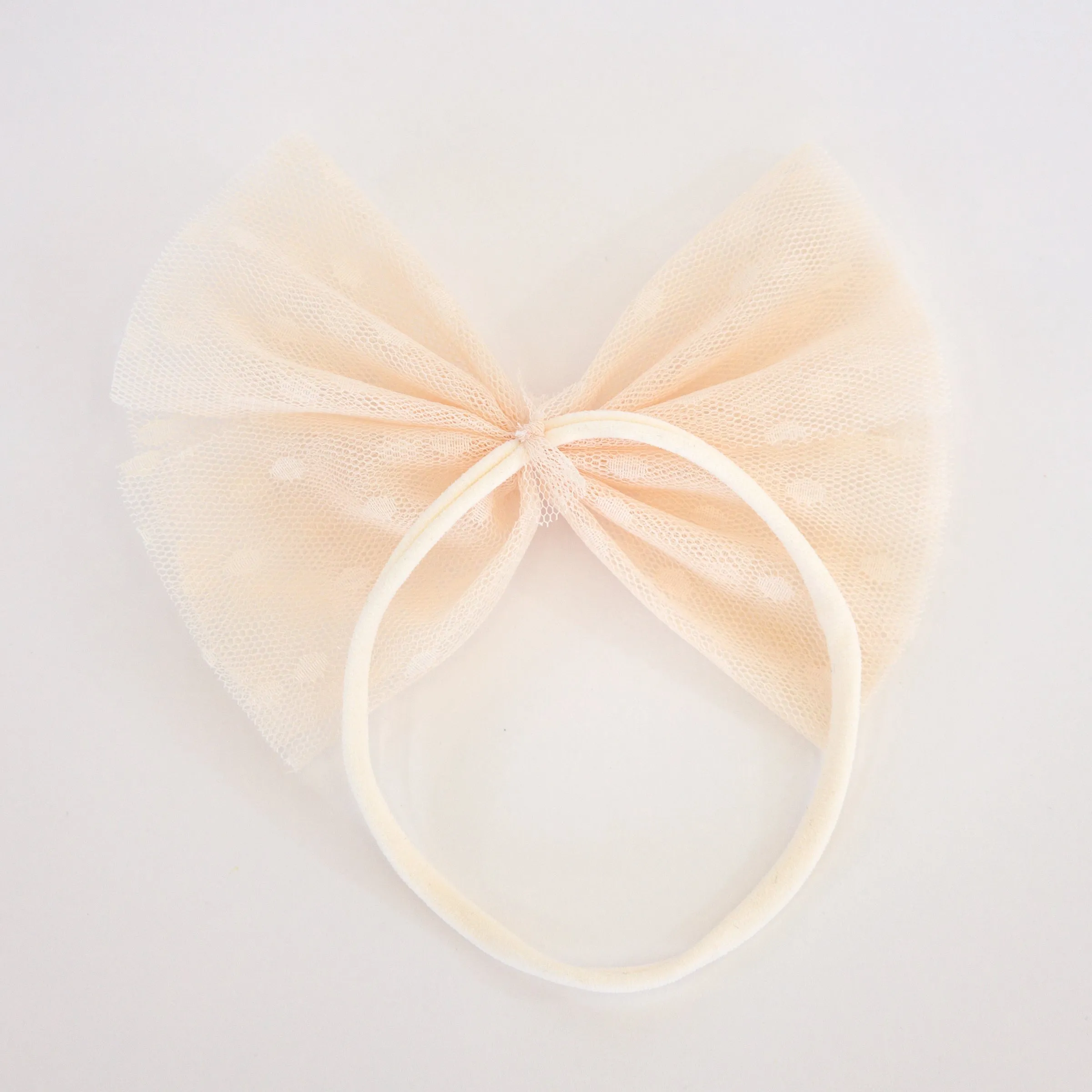 oh baby! Dotted Mesh Bow Nylon Headband - Natural