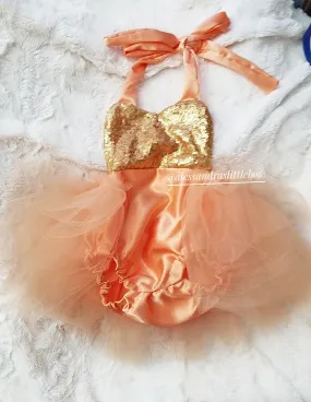 Peach and gold sequin Romper