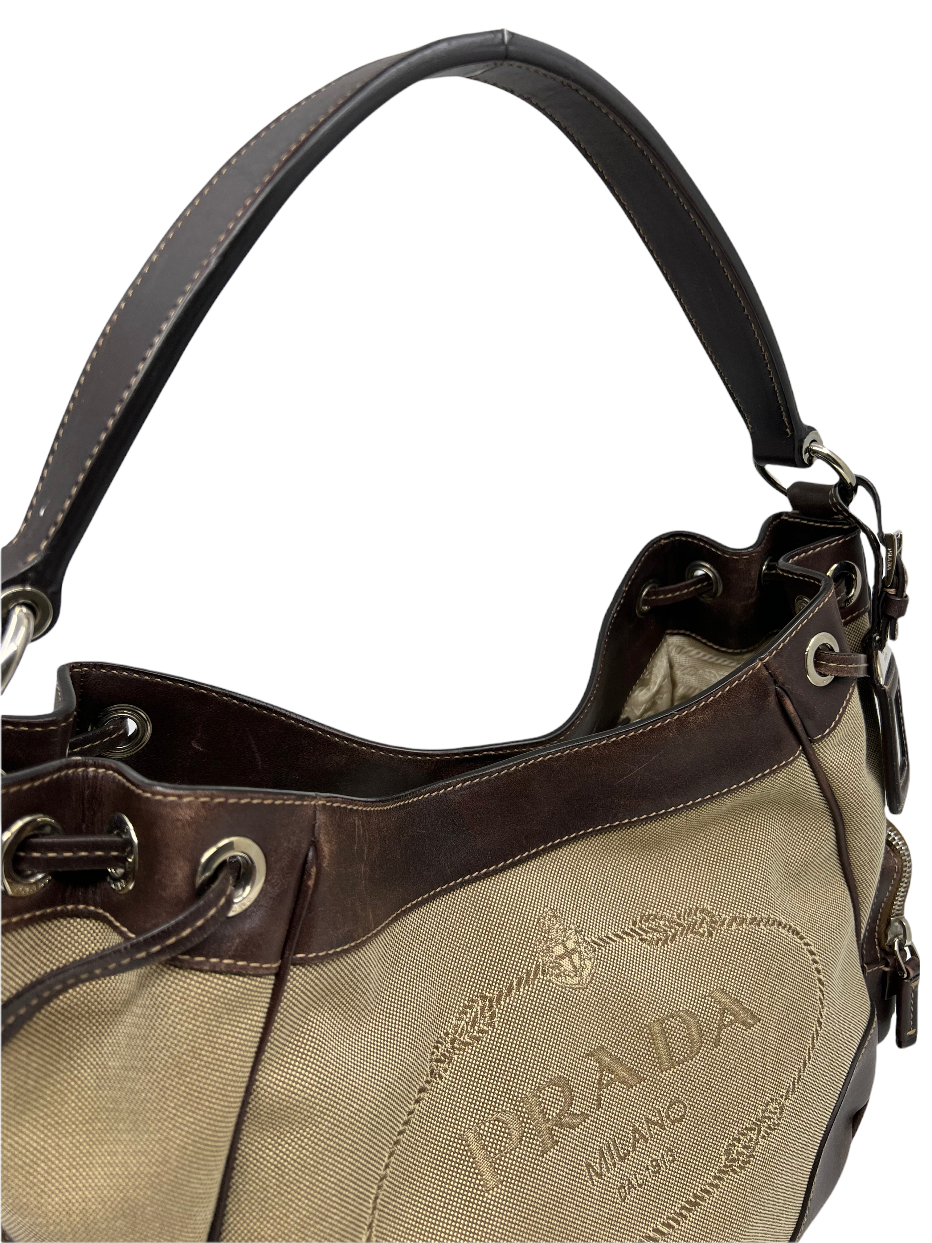 Prada Canapa Logo Side Pocket Hobo Bag