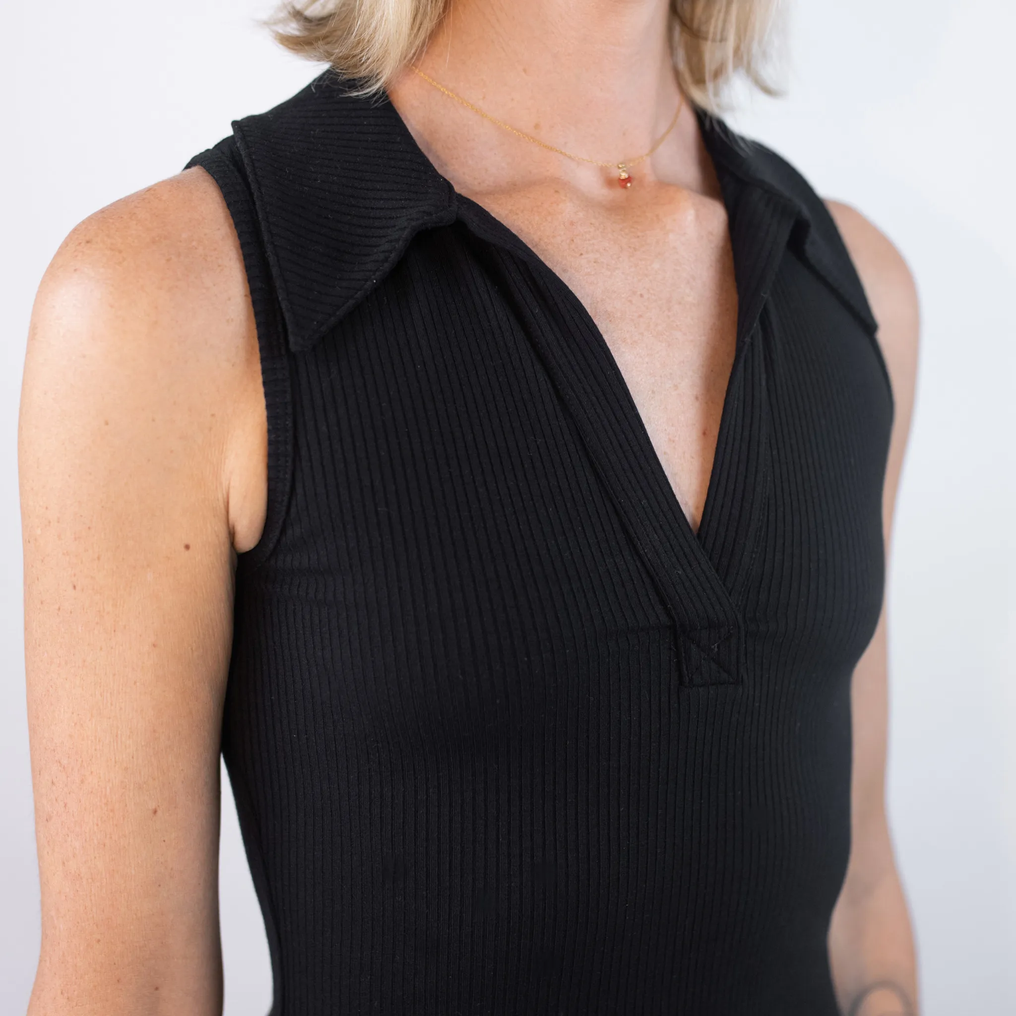 Ribbed Club Tank in Black