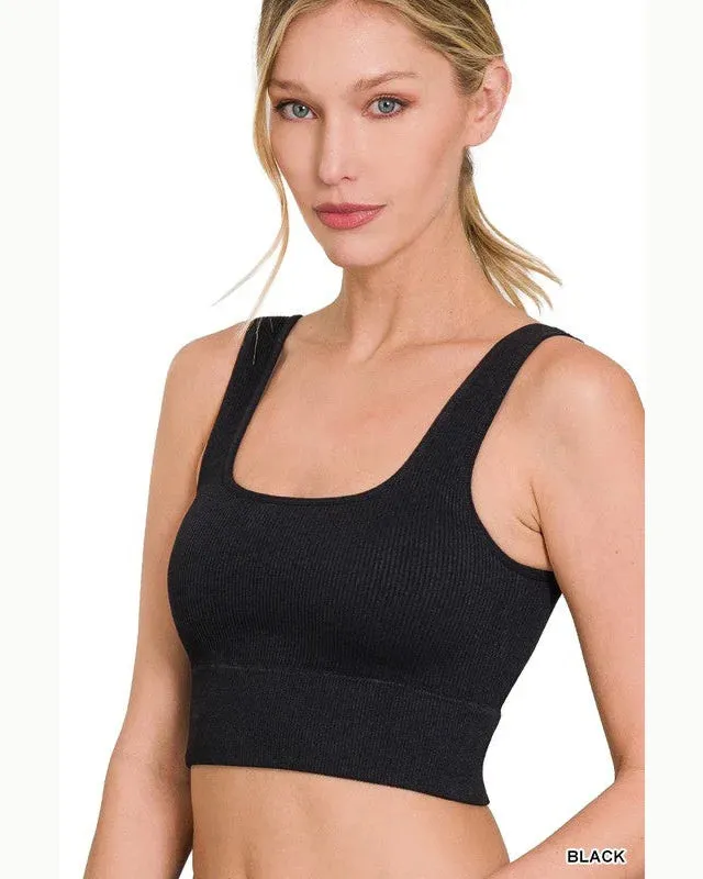 Ribbed Square Neck Cropped Tank Top