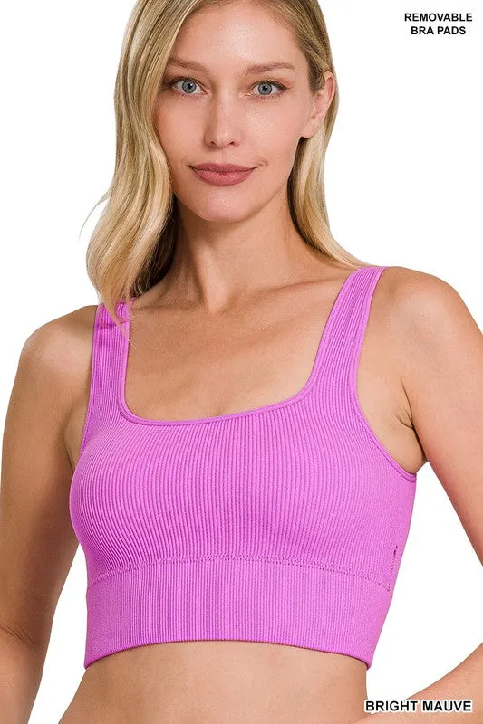 Ribbed Square Neck Cropped Tank Top