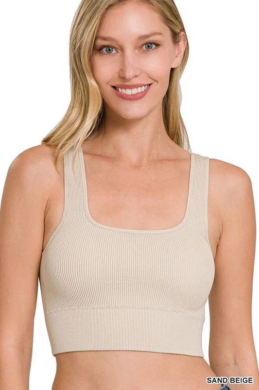 Ribbed Square Neck Cropped Tank Top