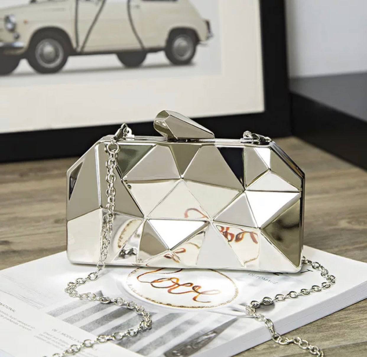 Shiny Metal Geometrical Evening Clutch