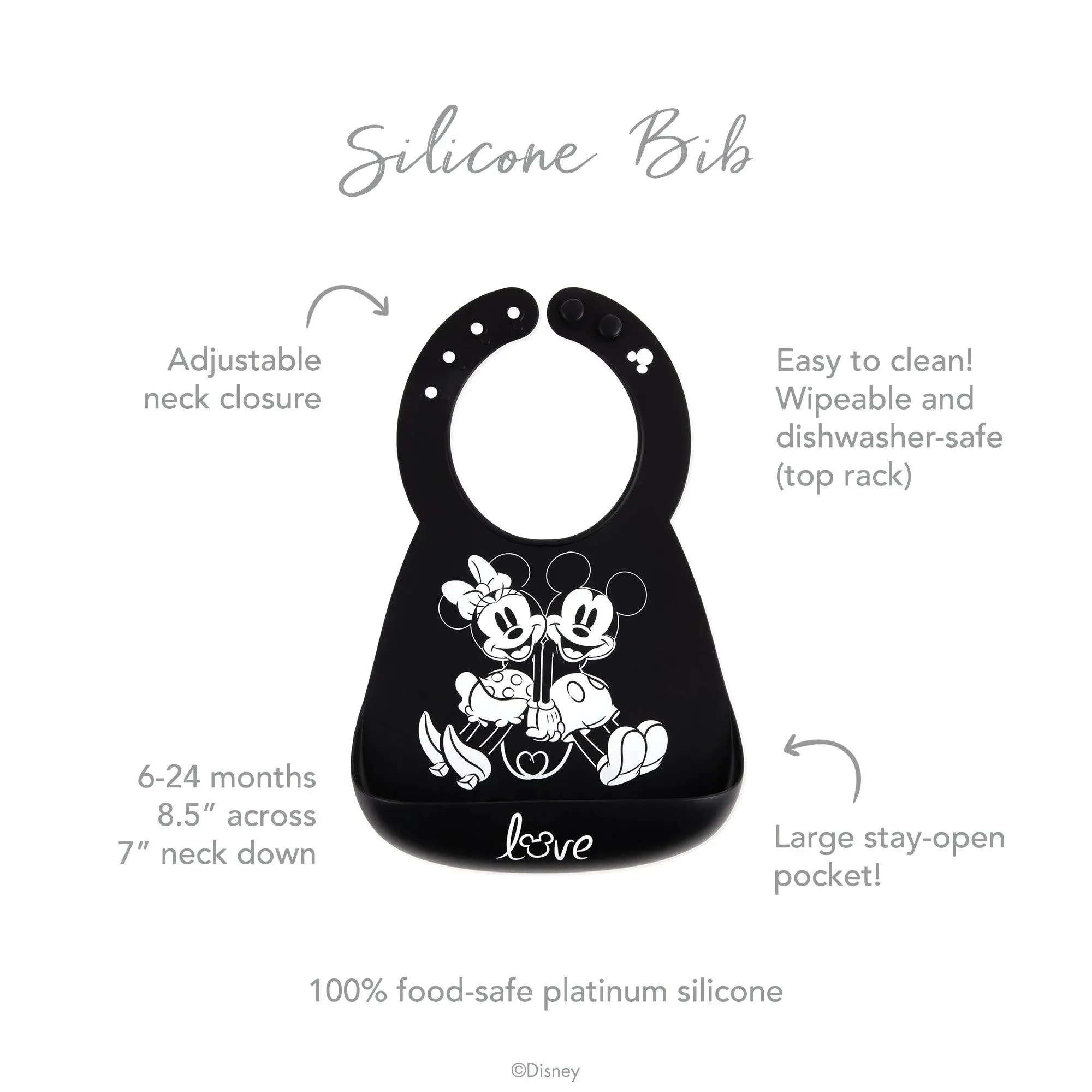 Silicone Bib: Mickey + Minnie Mouse