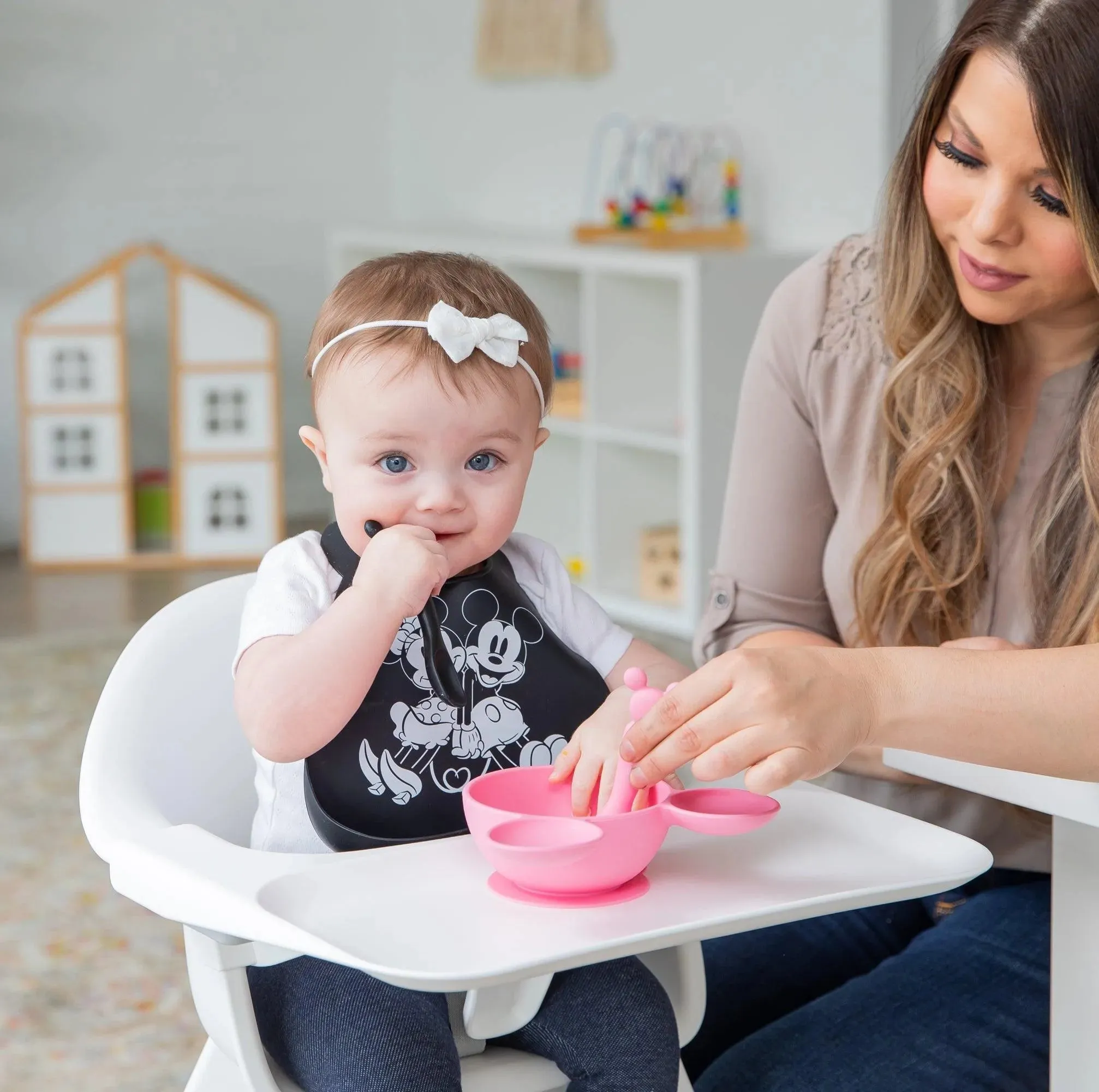 Silicone Bib: Mickey + Minnie Mouse