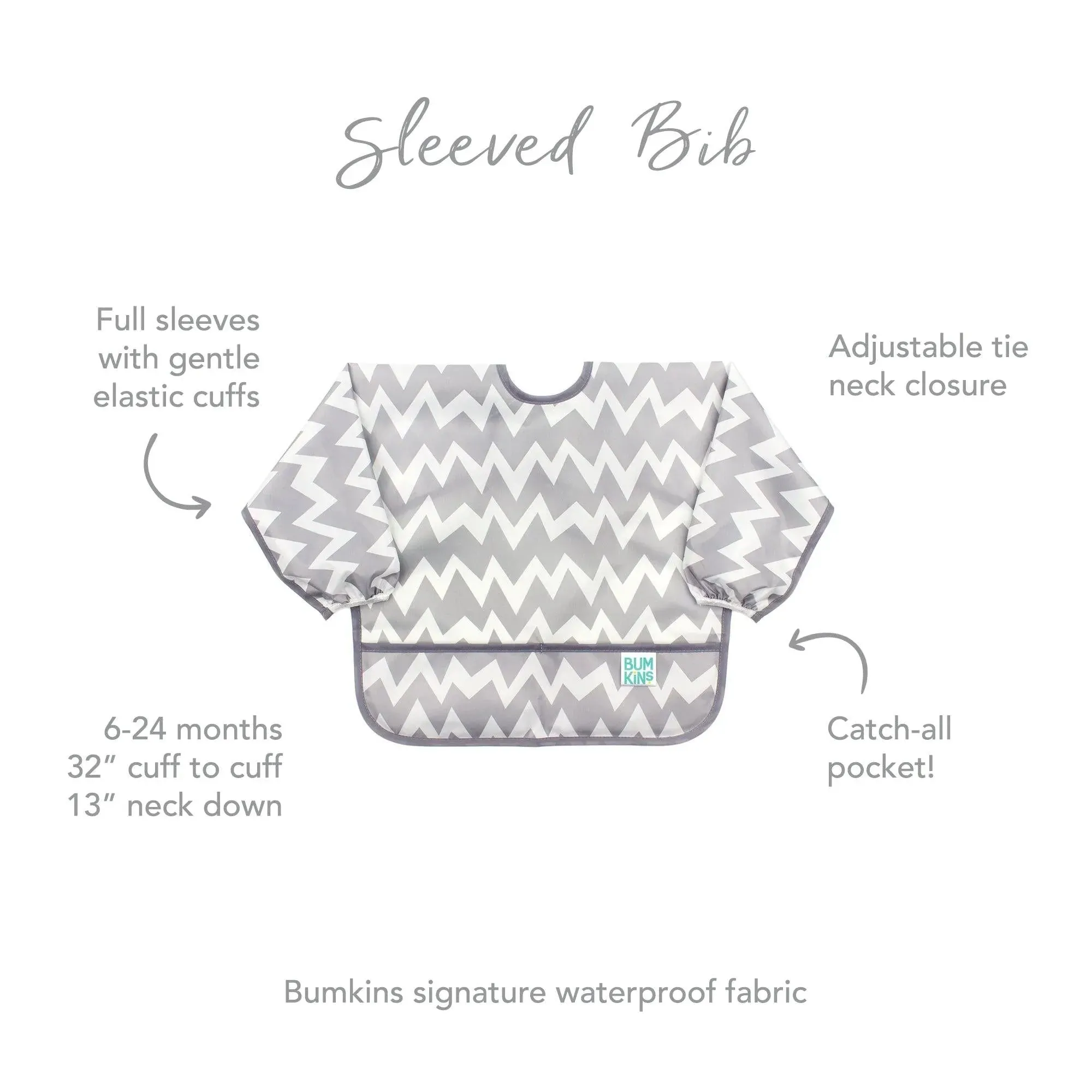 Sleeved Bib: Gray Chevron