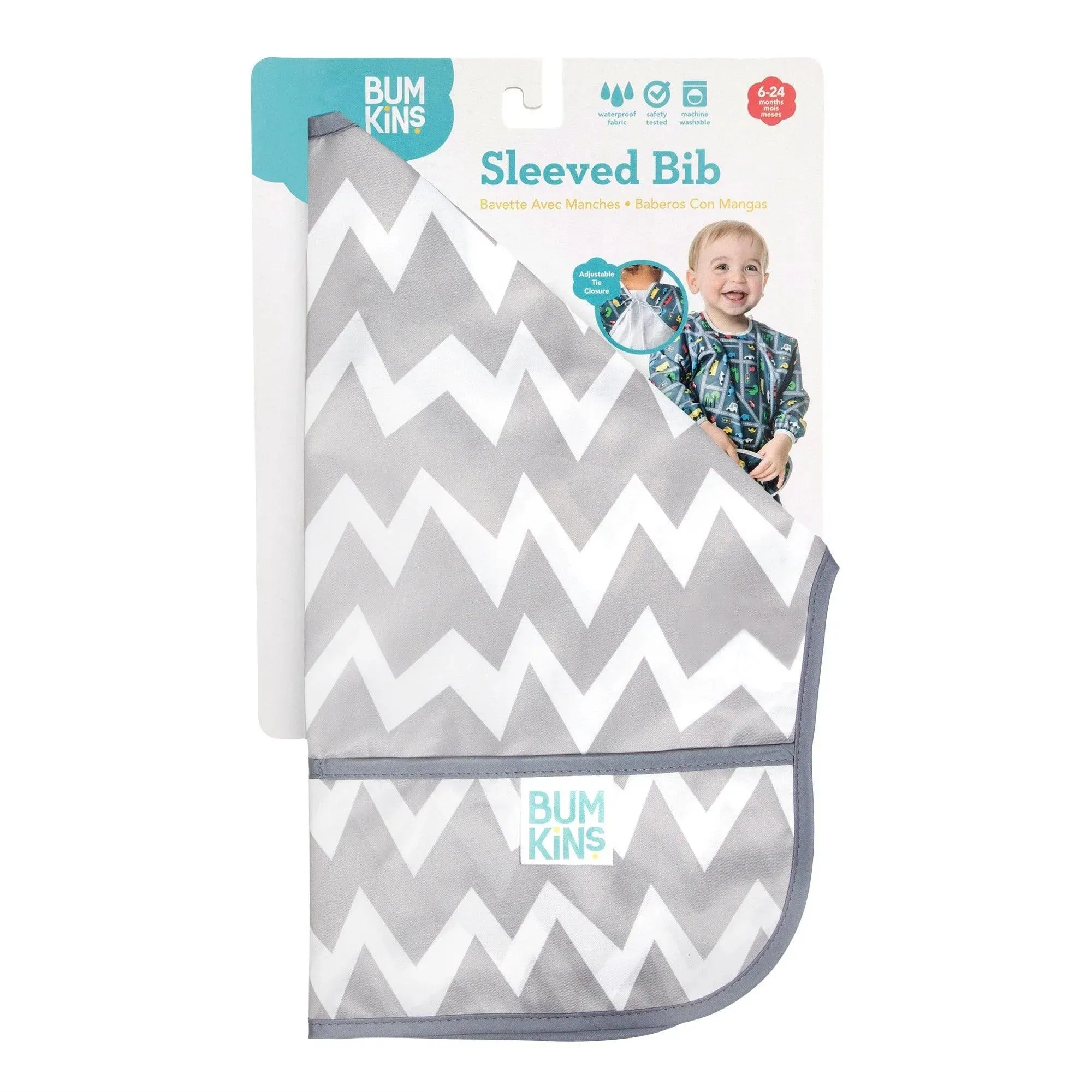 Sleeved Bib: Gray Chevron