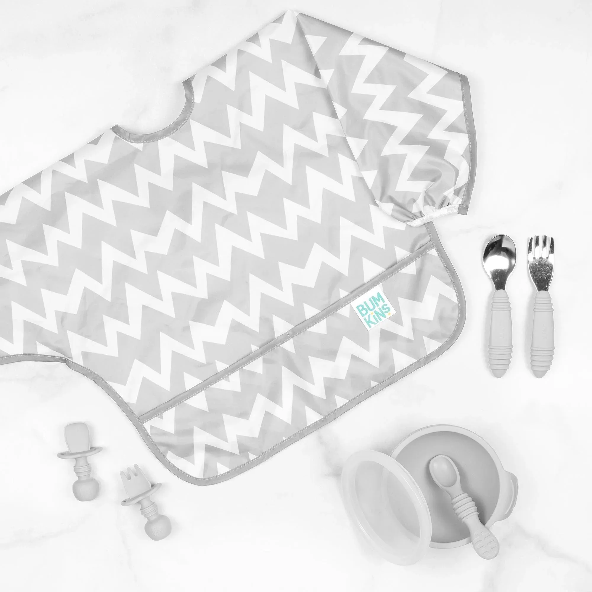 Sleeved Bib: Gray Chevron