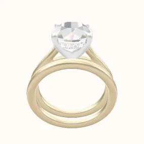 Split Cathedral Engagement Ring With V Prong with Hidden Halo Head and Matching Band